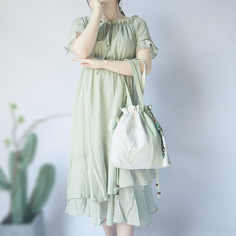 Embroidered Cherry Blossom Canvas Tote Bag 28x30cm