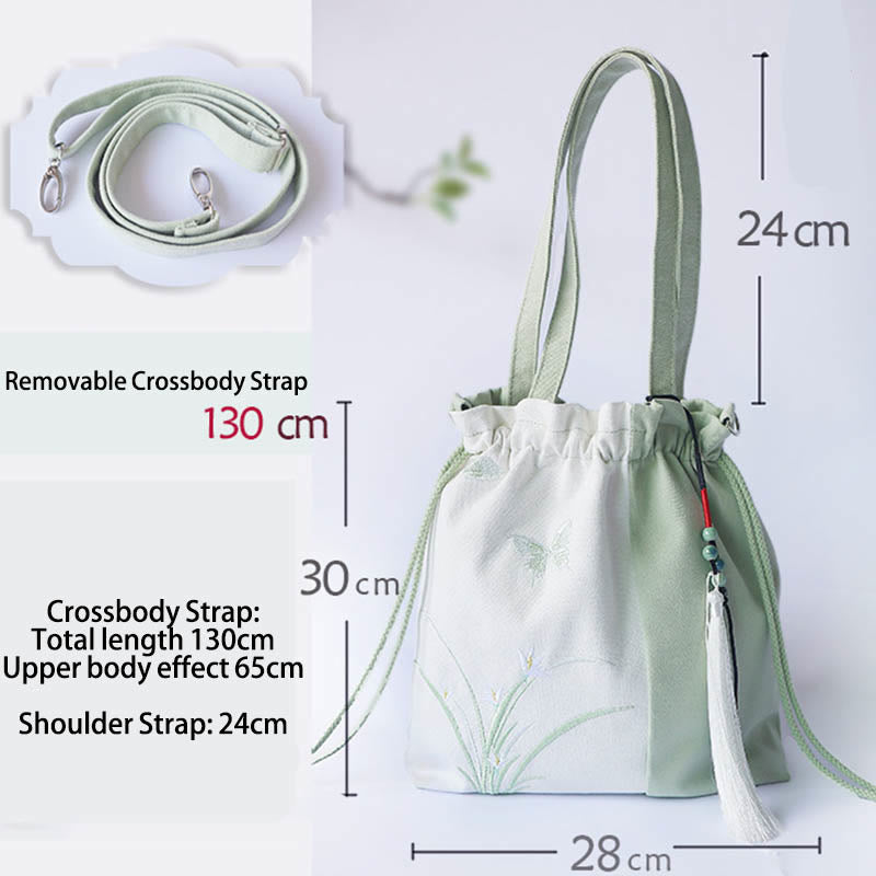 Embroidered Cherry Blossom Canvas Tote Bag 28x30cm