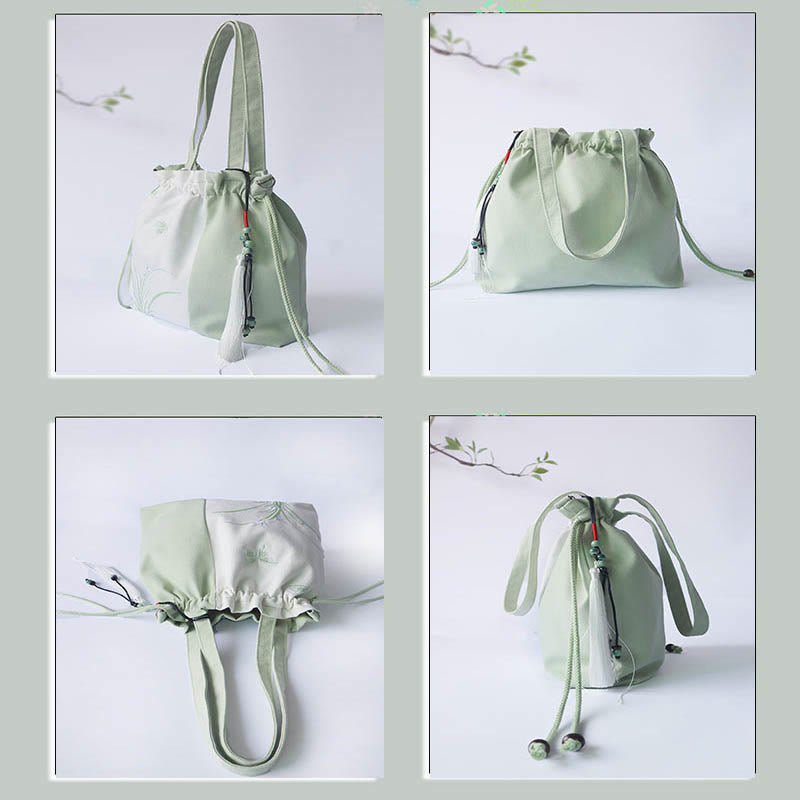 Embroidered Cherry Blossom Canvas Tote Bag 28x30cm