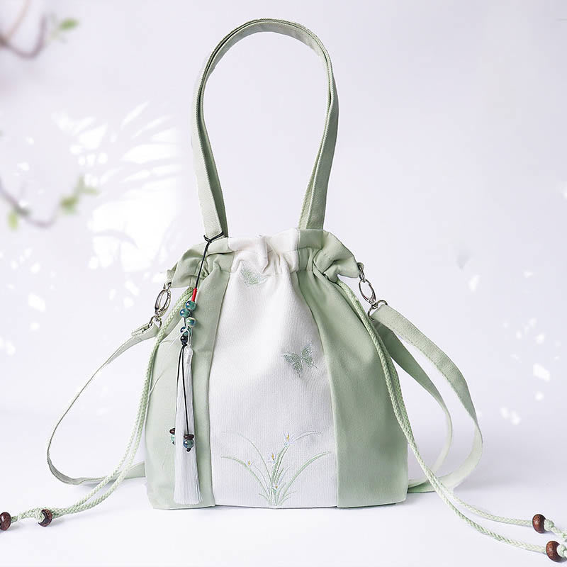 Embroidered Cherry Blossom Canvas Tote Bag 28x30cm