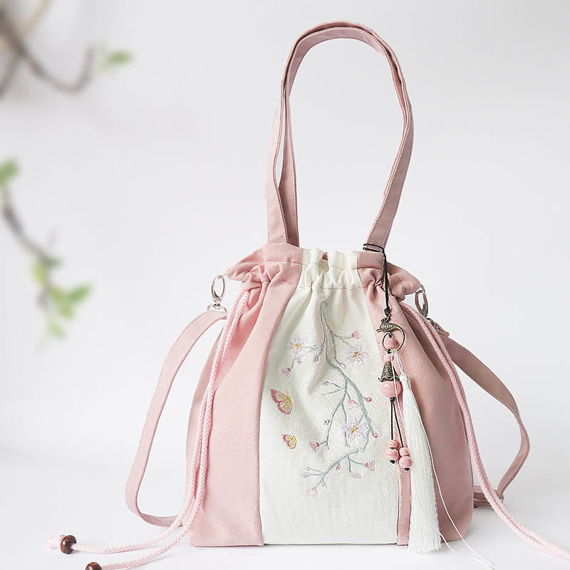 Embroidered Cherry Blossom Canvas Tote Bag 28x30cm