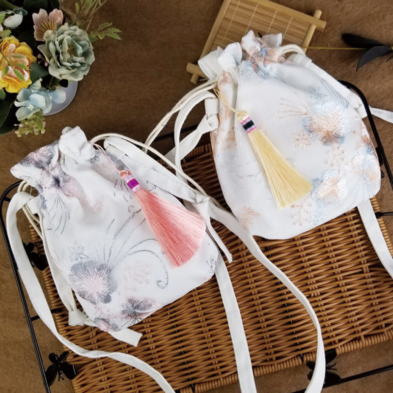 Embroidered Cherry Blossoms Vine Canvas Crossbody Bag 15x22cm