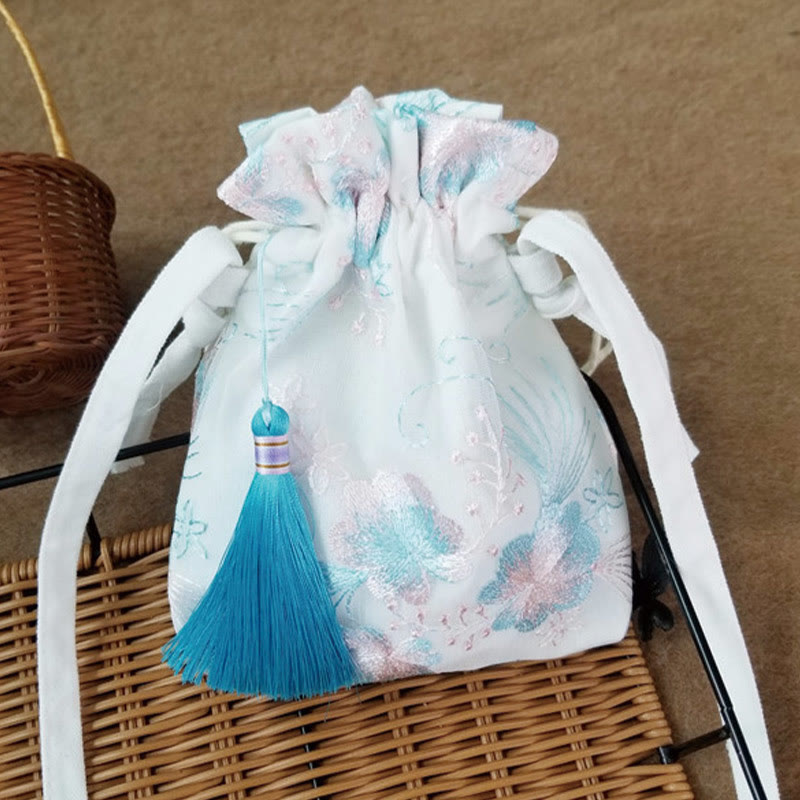 Embroidered Cherry Blossoms Vine Canvas Crossbody Bag 15x22cm