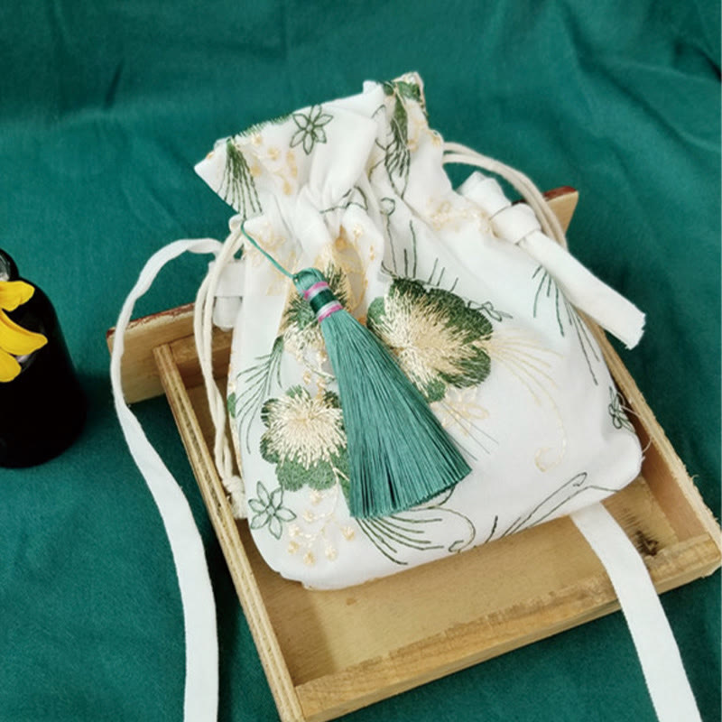 Embroidered Cherry Blossoms Vine Canvas Crossbody Bag 15x22cm