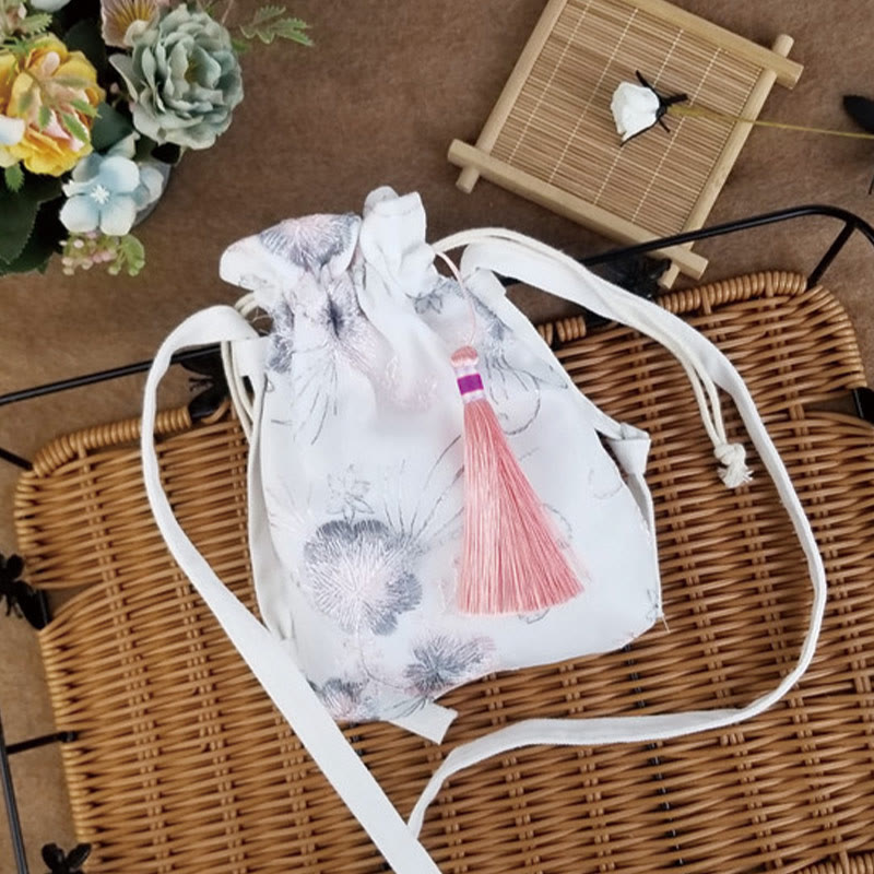 Embroidered Cherry Blossoms Vine Canvas Crossbody Bag 15x22cm