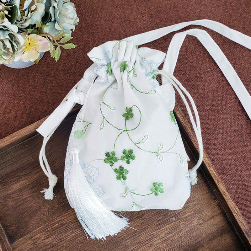 Embroidered Cherry Blossoms Vine Canvas Crossbody Bag 15x22cm