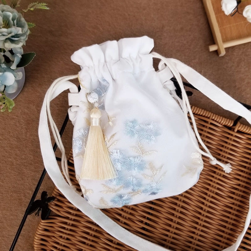 Embroidered Cherry Blossoms Vine Canvas Crossbody Bag 15x22cm