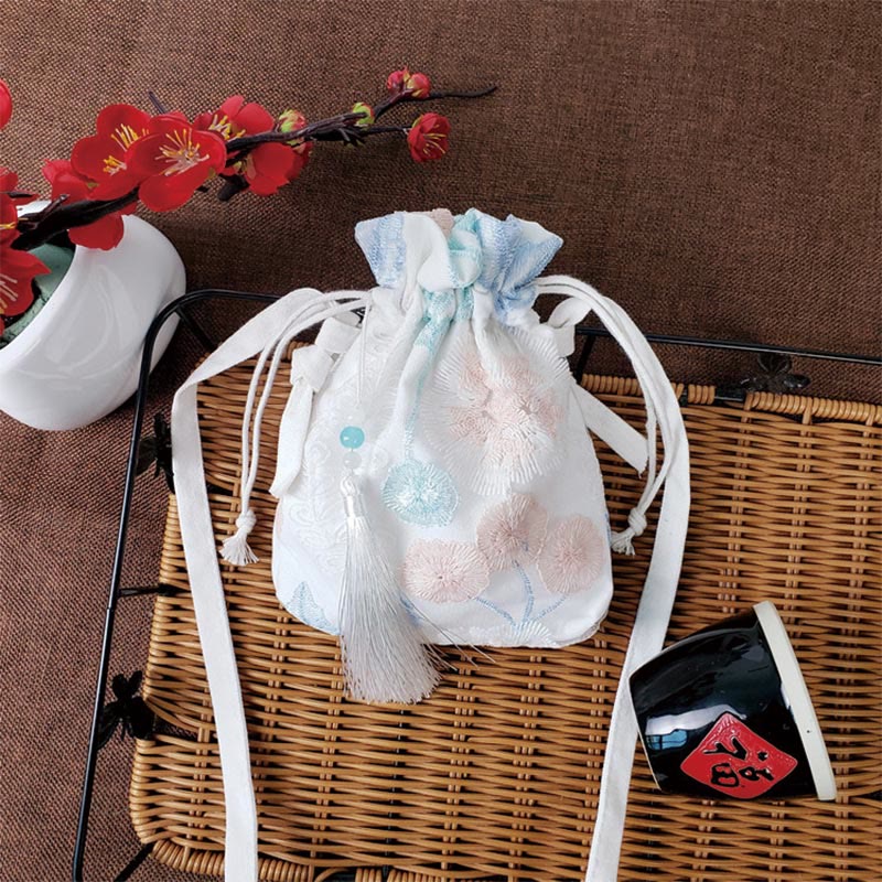 Embroidered Cherry Blossoms Vine Canvas Crossbody Bag 15x22cm