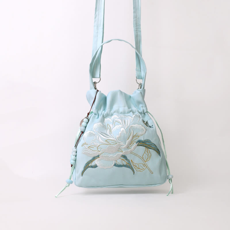 Embroidered Cotton Linen Tote Bag With Wisteria Flowers
