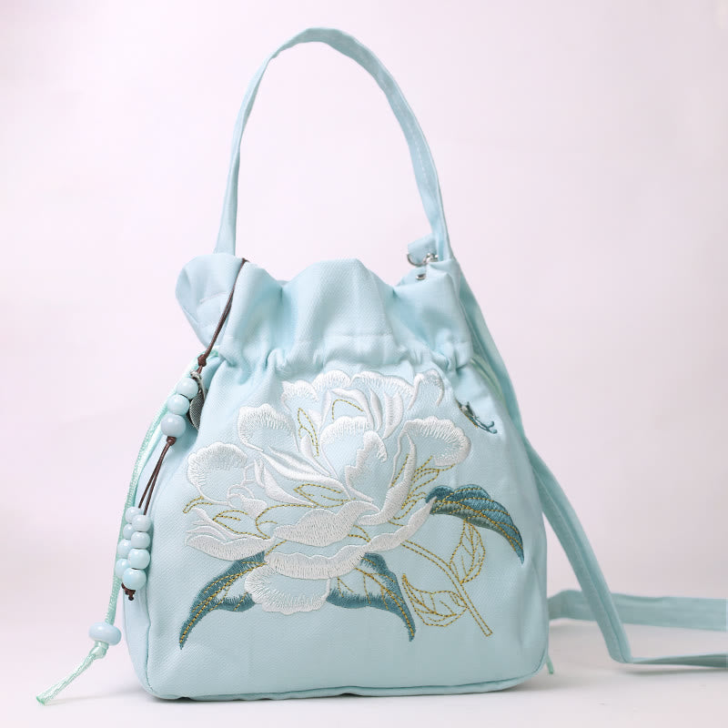 Embroidered Cotton Linen Tote Bag With Wisteria Flowers
