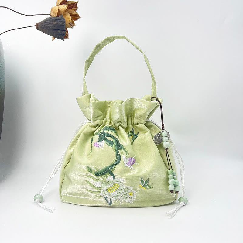Embroidered Cotton Linen Tote Bag With Wisteria Flowers