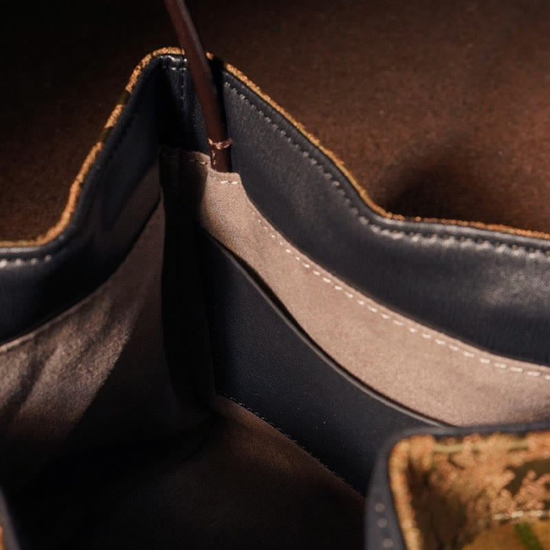 Embroidered Xiangyunsha Silk Shoulder Bag with Bamboo & Plum Flowers