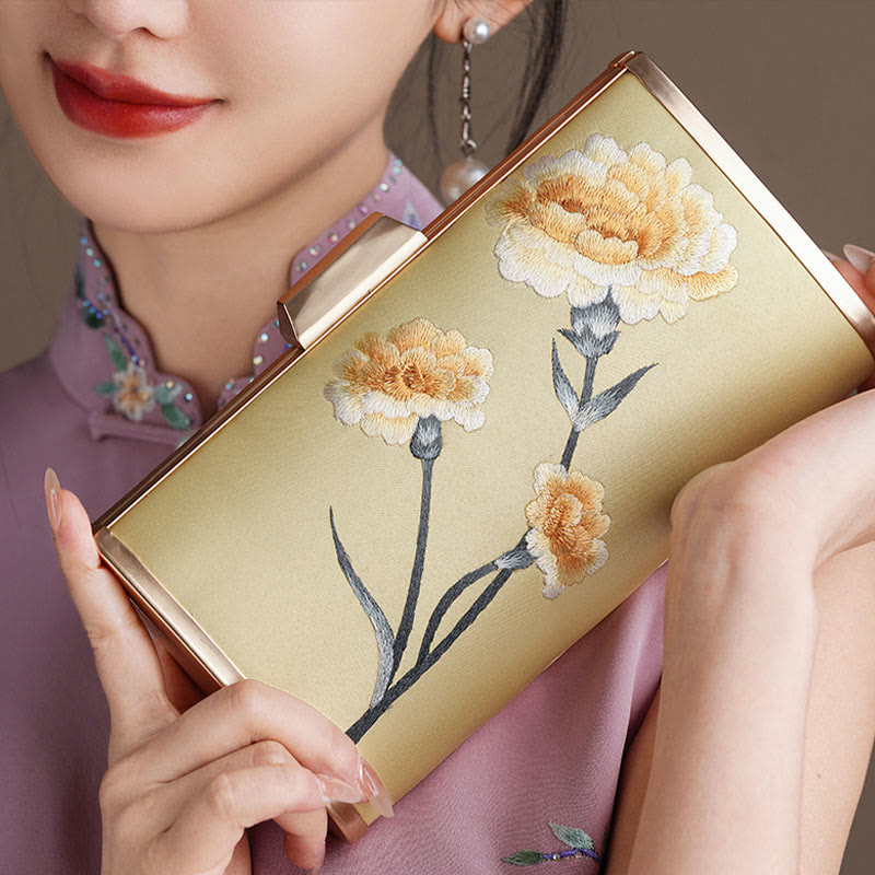 Embroidery Carnation Crossbody Bag 20cm | Elegant Floral Design