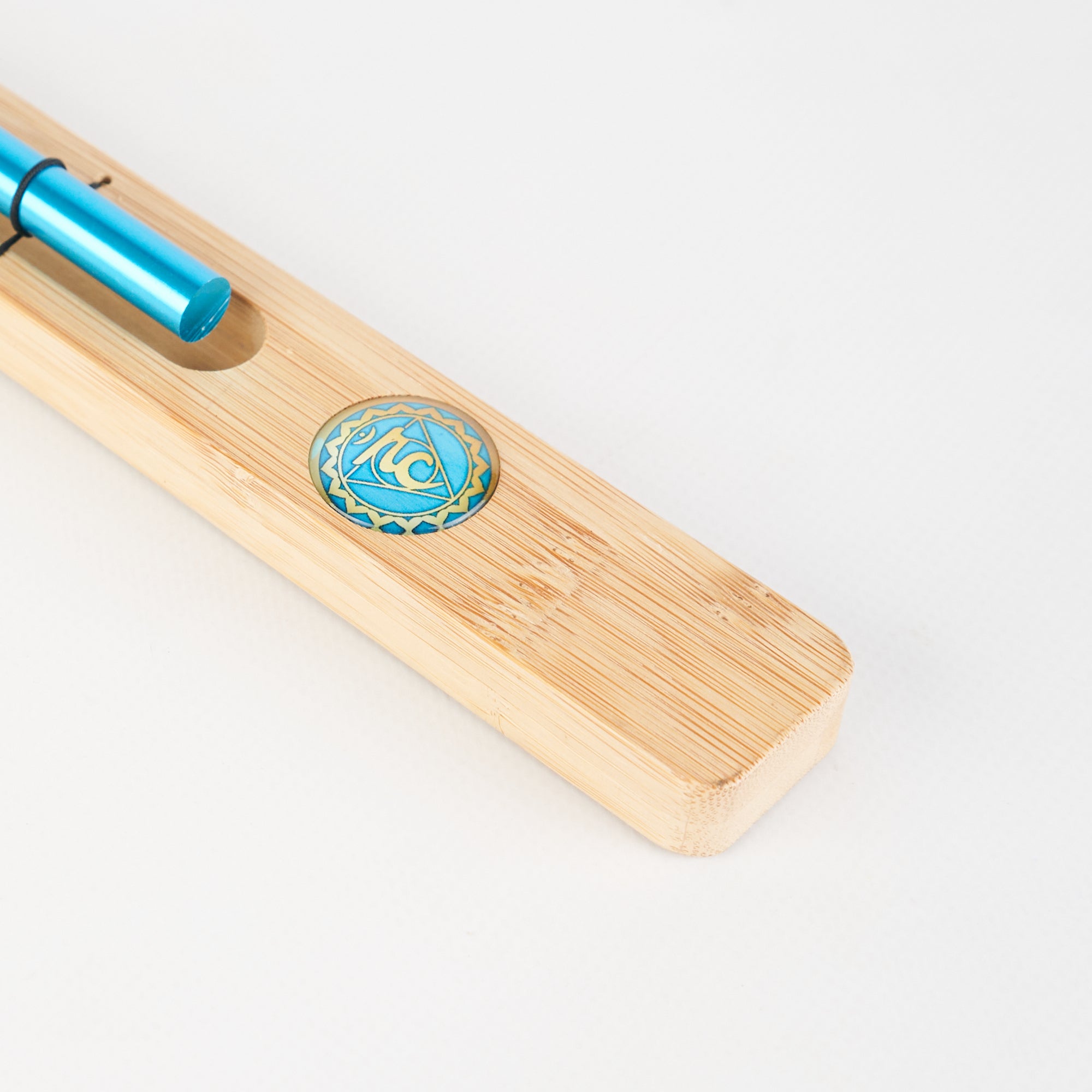 Wooden pen holder with turquoise metallic accent for Energy Bar Chimes meditation