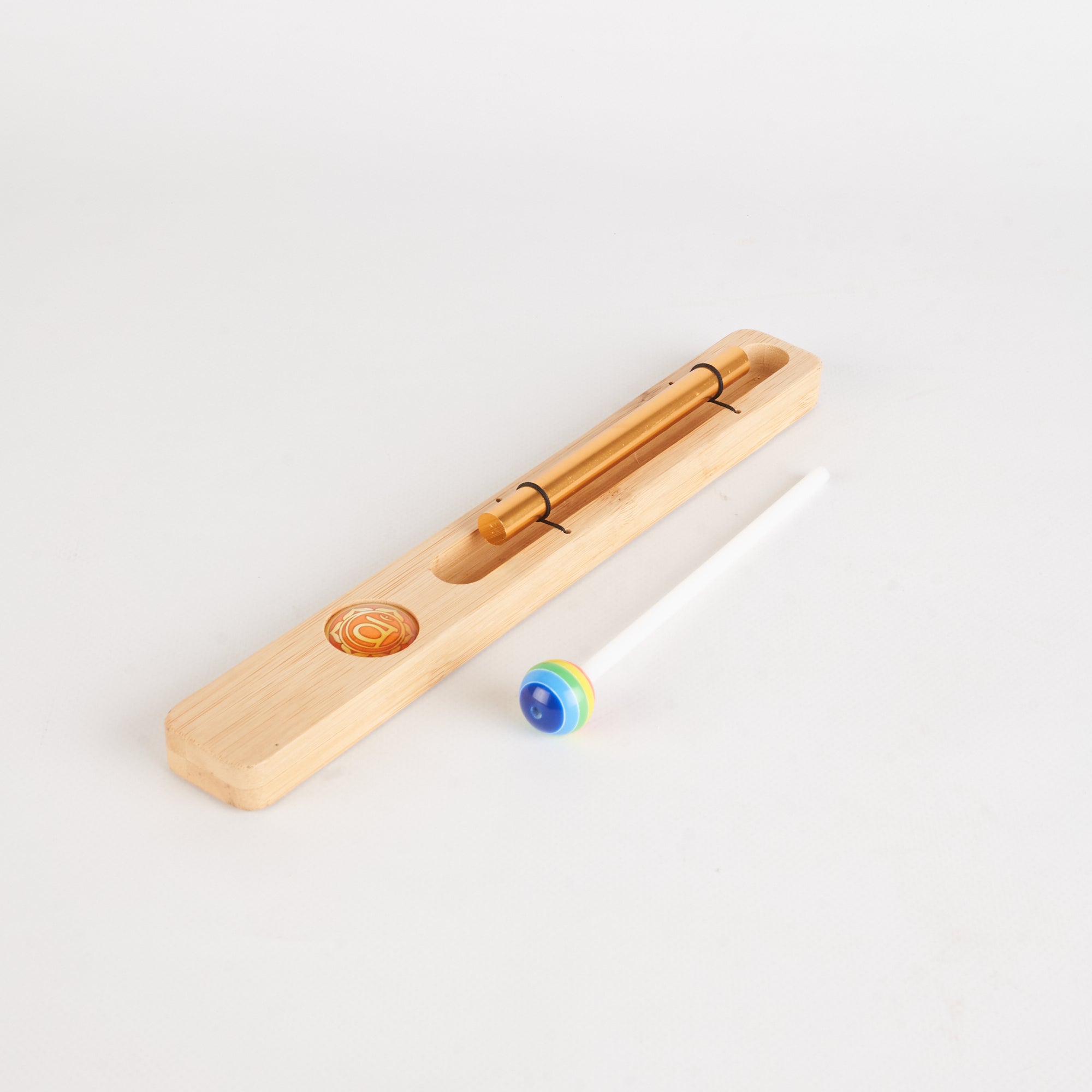 Wooden whistle with blue bead accent for Energy Bar Chimes in Chakra Meditation