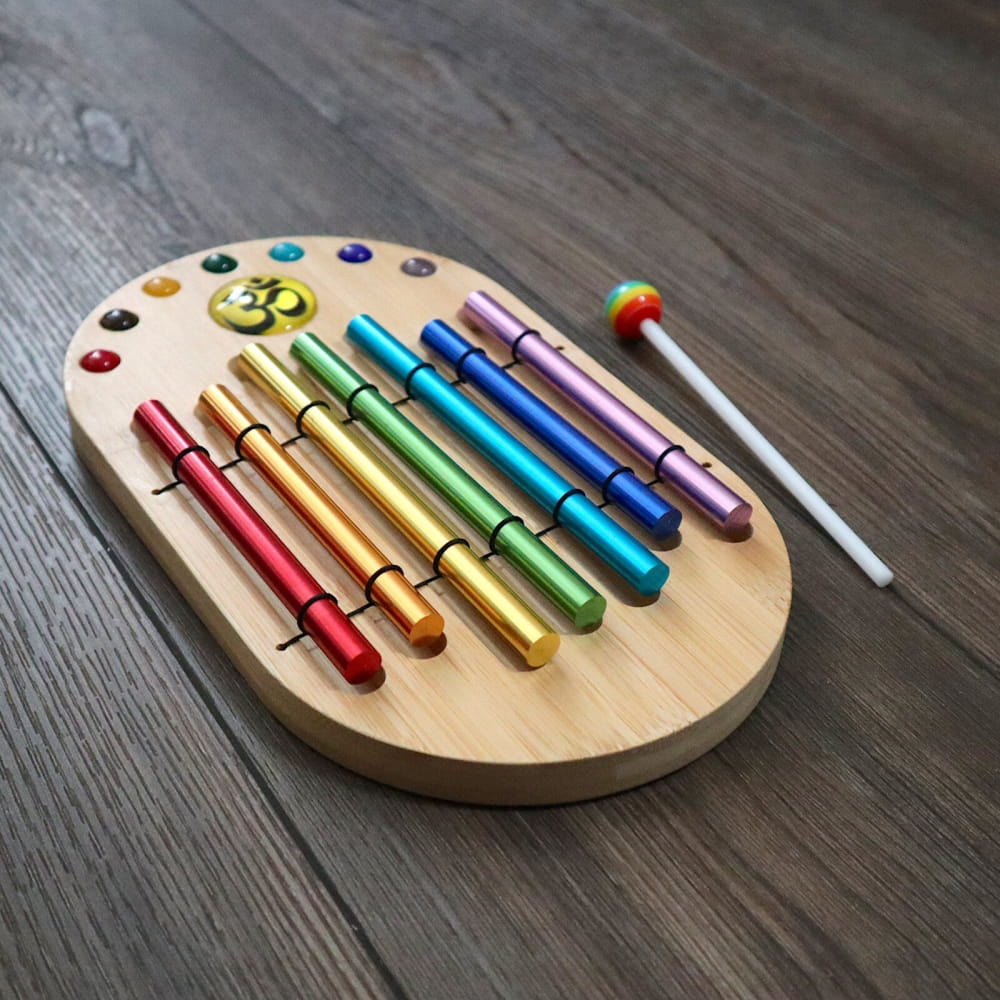 Wooden xylophone with rainbow bars and mallet from Energy Bar Chimes Set for Chakra Healing