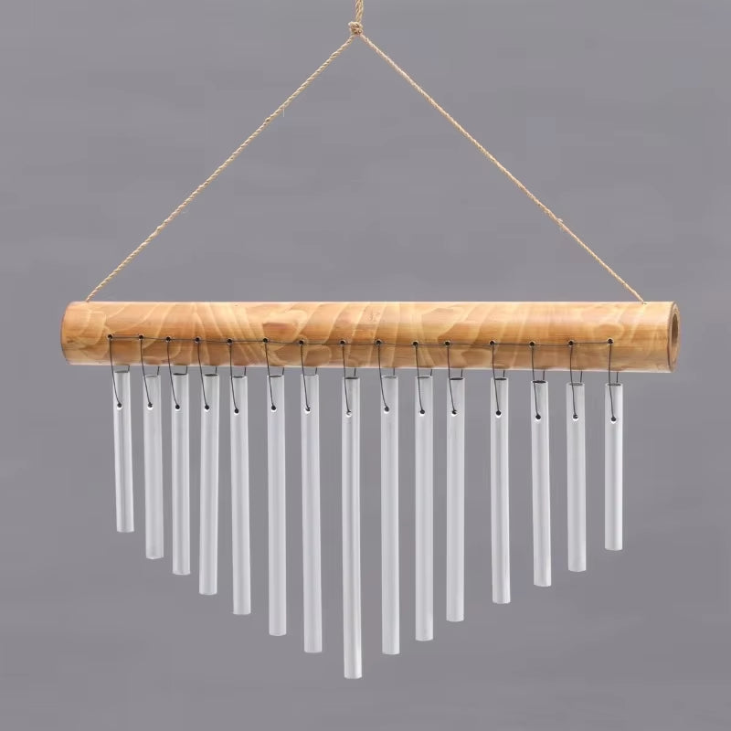 Wind chime with aluminum tubes on a wooden bar for Equilibrium Swing Chimes