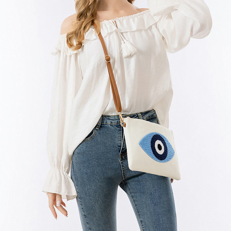 Evil Eye Canvas Crossbody Bag with Adjustable Strap - Protection Symbol