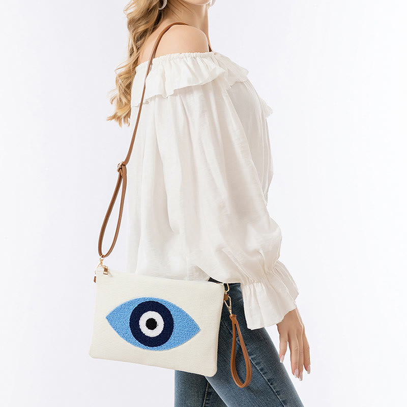 Evil Eye Canvas Crossbody Bag with Adjustable Strap - Protection Symbol