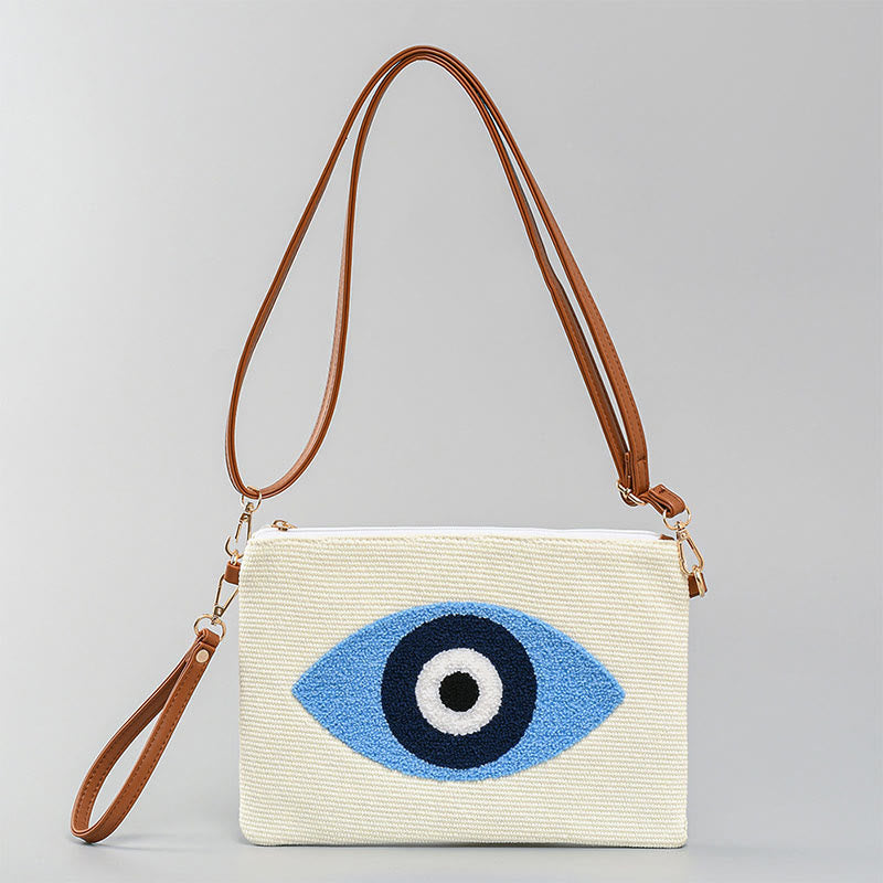Evil Eye Canvas Crossbody Bag with Adjustable Strap - Protection Symbol
