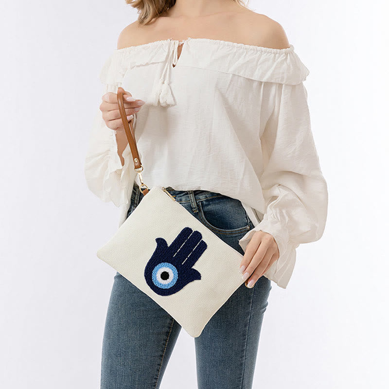 Evil Eye Canvas Crossbody Bag with Adjustable Strap - Protection Symbol