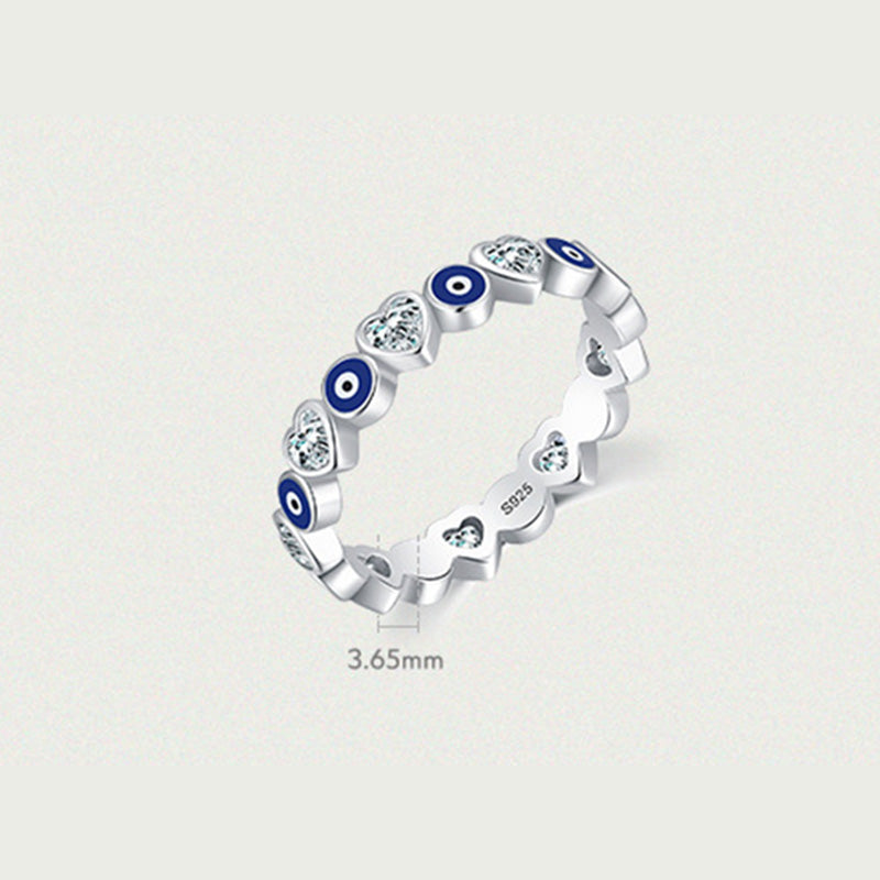 Evil Eye Love Heart Ring in 925 Sterling Silver - Protection & Blessing