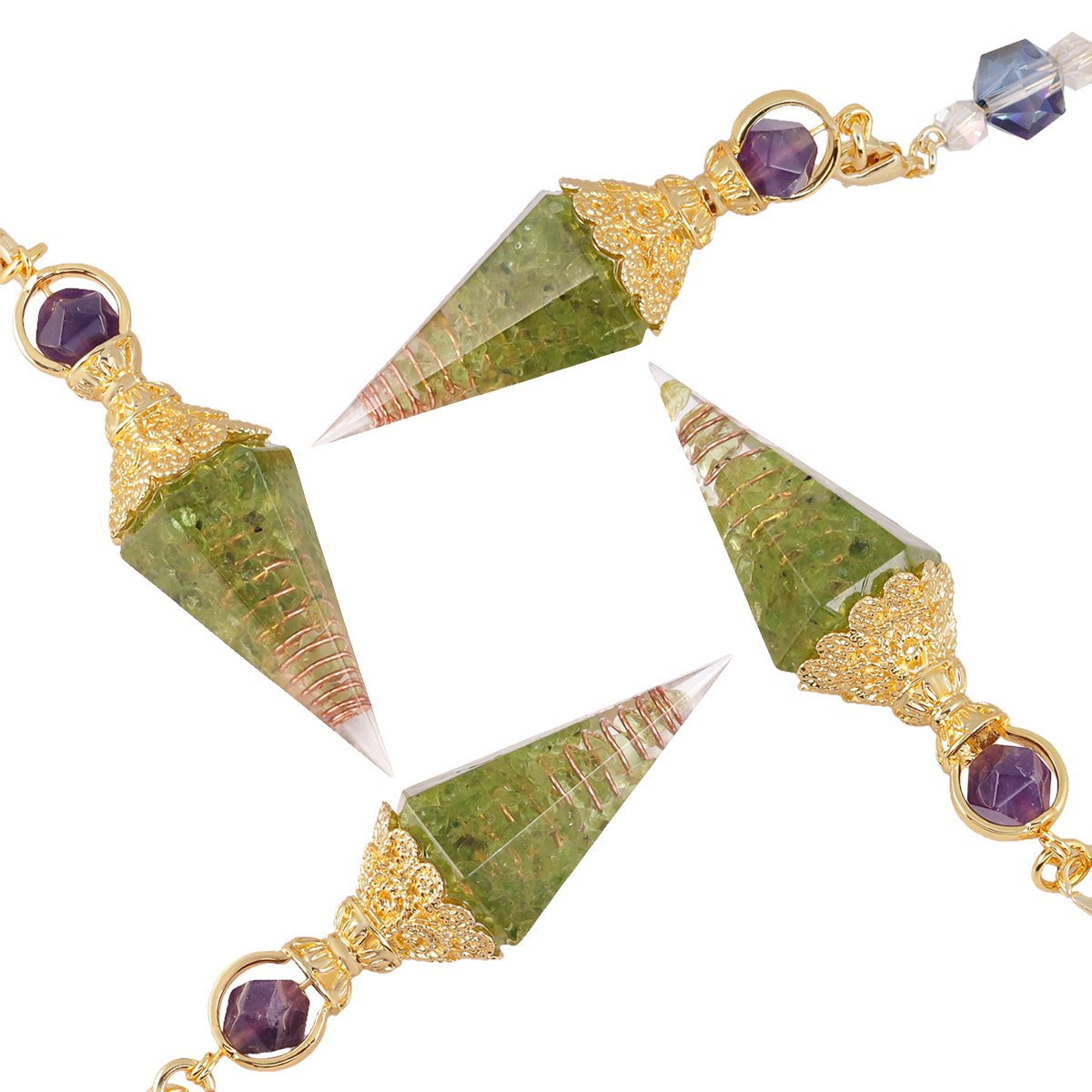 Amethyst Peridot Orgone Crystal Pendulum