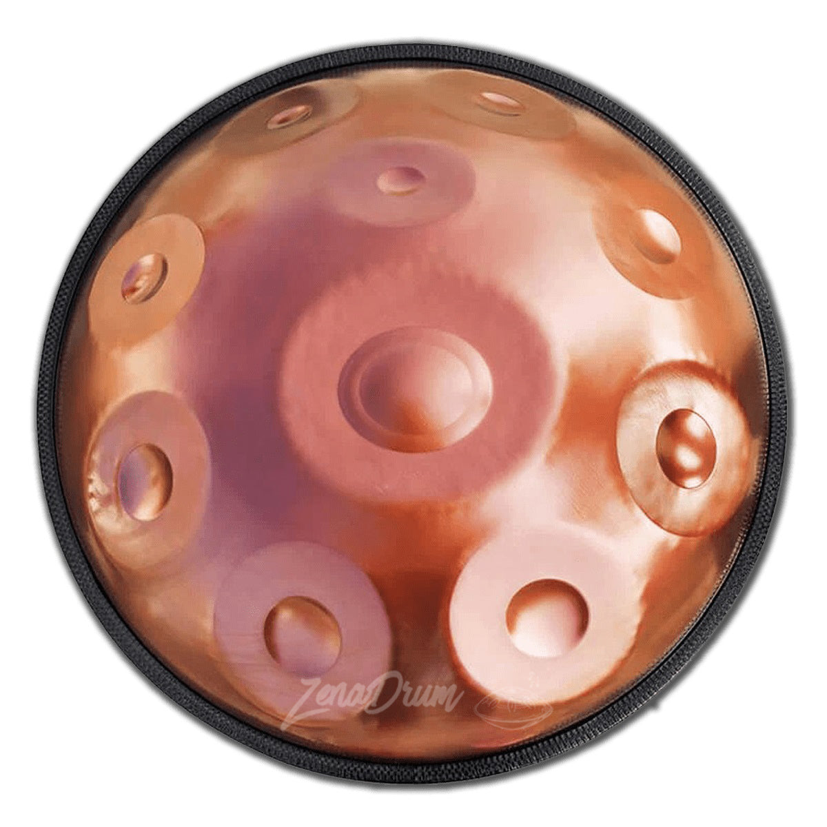 Copper F Major Handpan Drum with circular tone fields for music enthusiasts