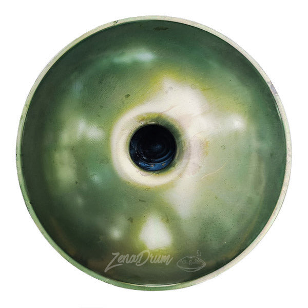 Green glazed ceramic donut with dark center hole for F Major Handpan Drum