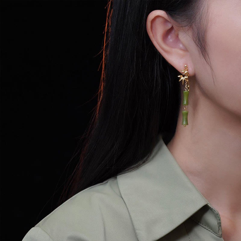Peridot Bamboo Leaf Drop Earrings 5cm Sterling Silver Posts