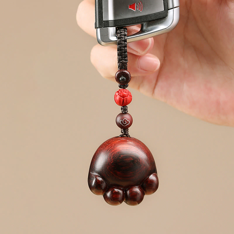 Lucky Cat Paw Wood Protection Key Chain with Red, Green & Ebony Sandalwood