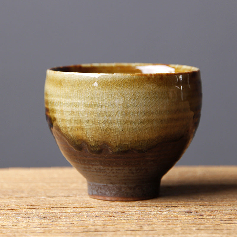 Vintage Brown Beige Kiln Change Ceramic Teacup for Meditation