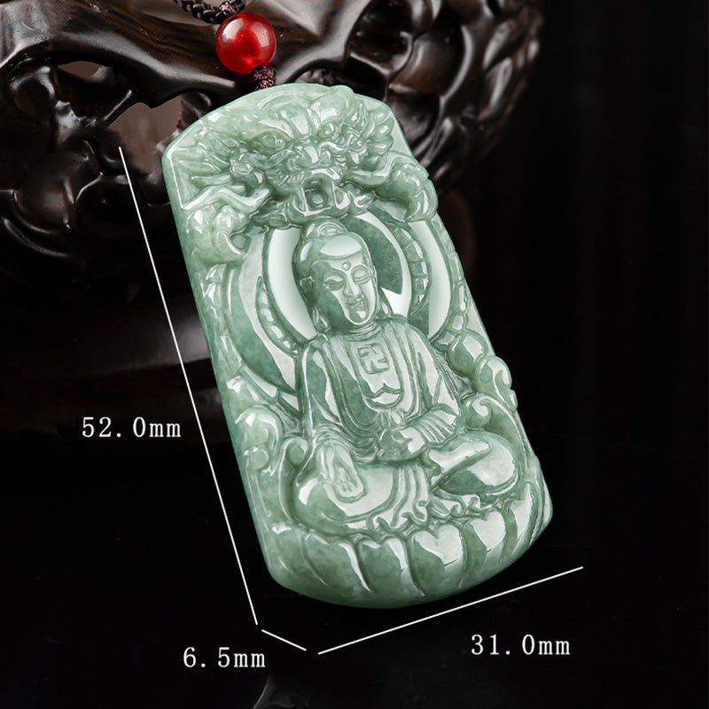 Tathagata Jade Amulet Necklace with Dragon & Buddha Symbol