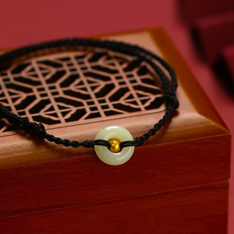 999 Gold Bead Hetian Jade Luck Bracelet with Peace Buckle