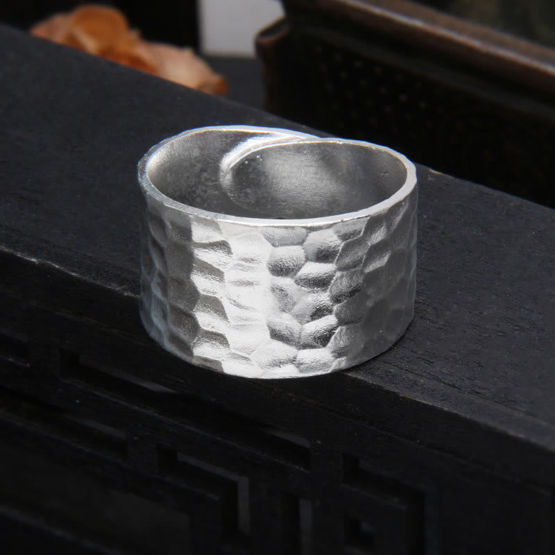 Handmade 990 Sterling Silver Spiritual Ring with Hammered Pattern