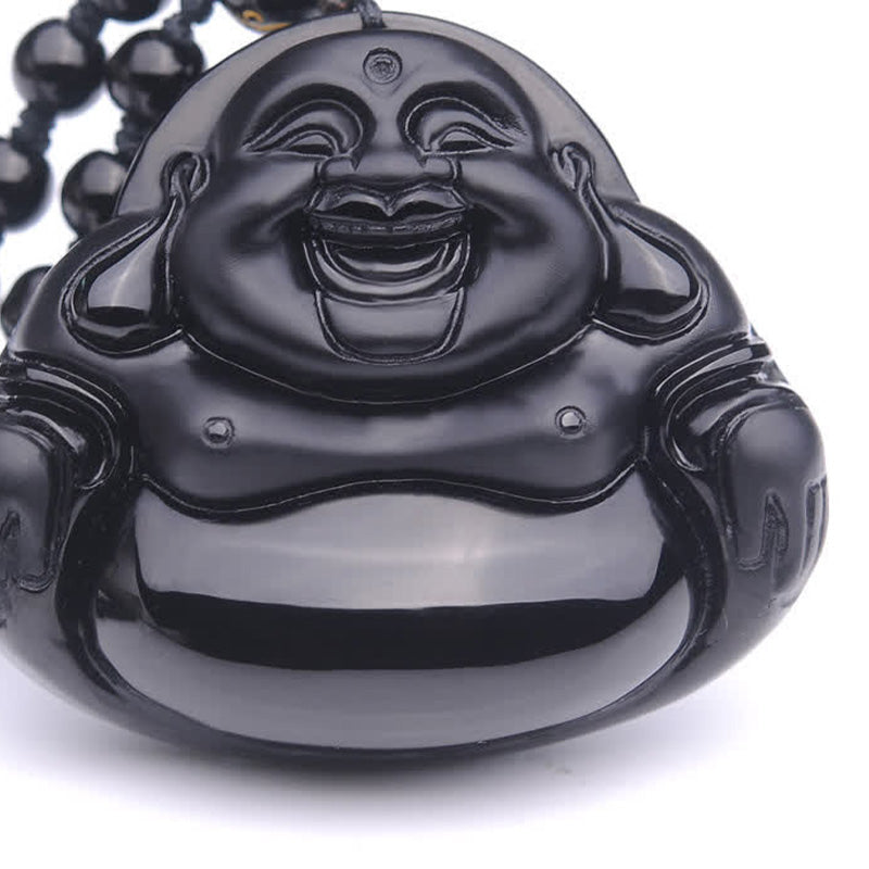 Black Obsidian Laughing Buddha Transformation Pendant