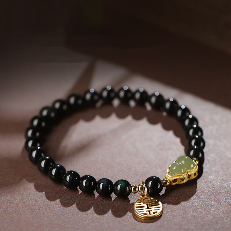 8mm Black Obsidian Hetian Jade Strength Bracelet