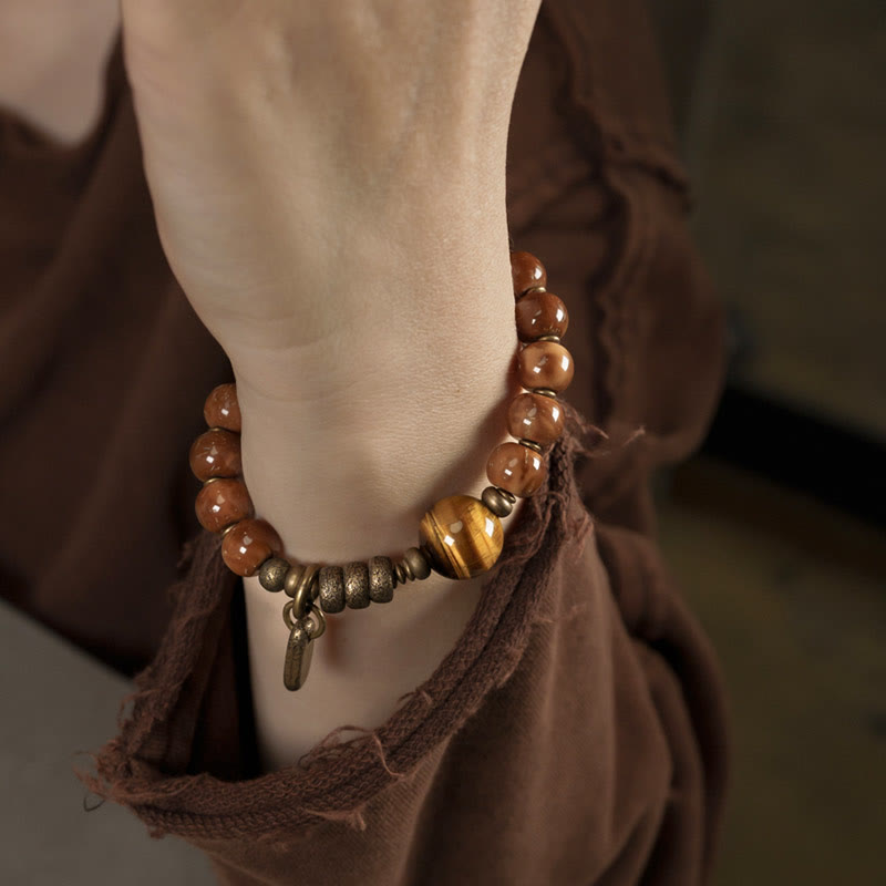 Tiger Eye & Gold Sheen Obsidian Kuka Seed Wealth Bracelet