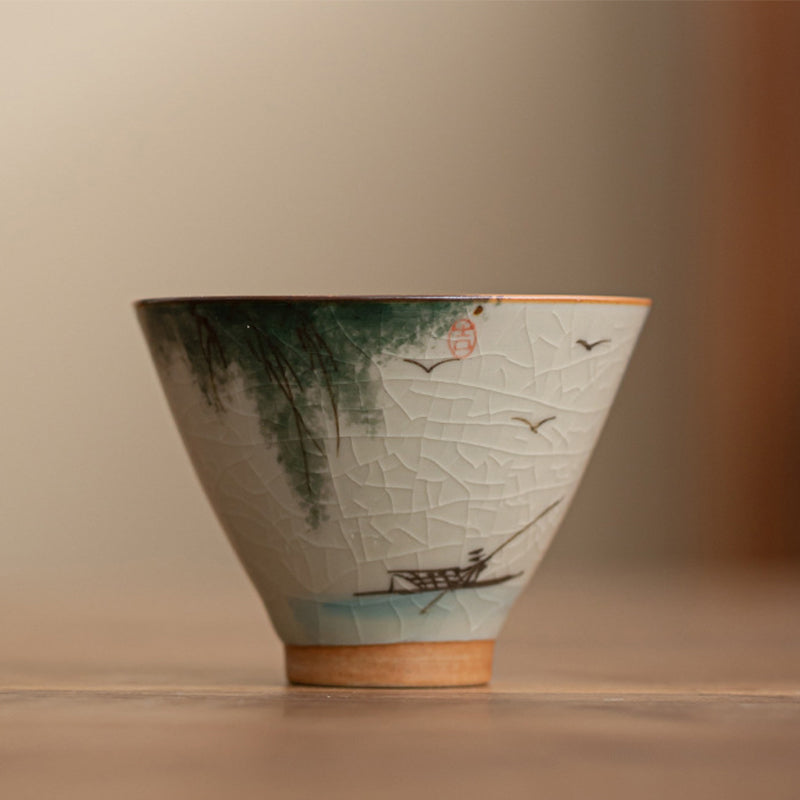 50ml Ceramic Teacup with Koi Fish Lotus Design for Meditation