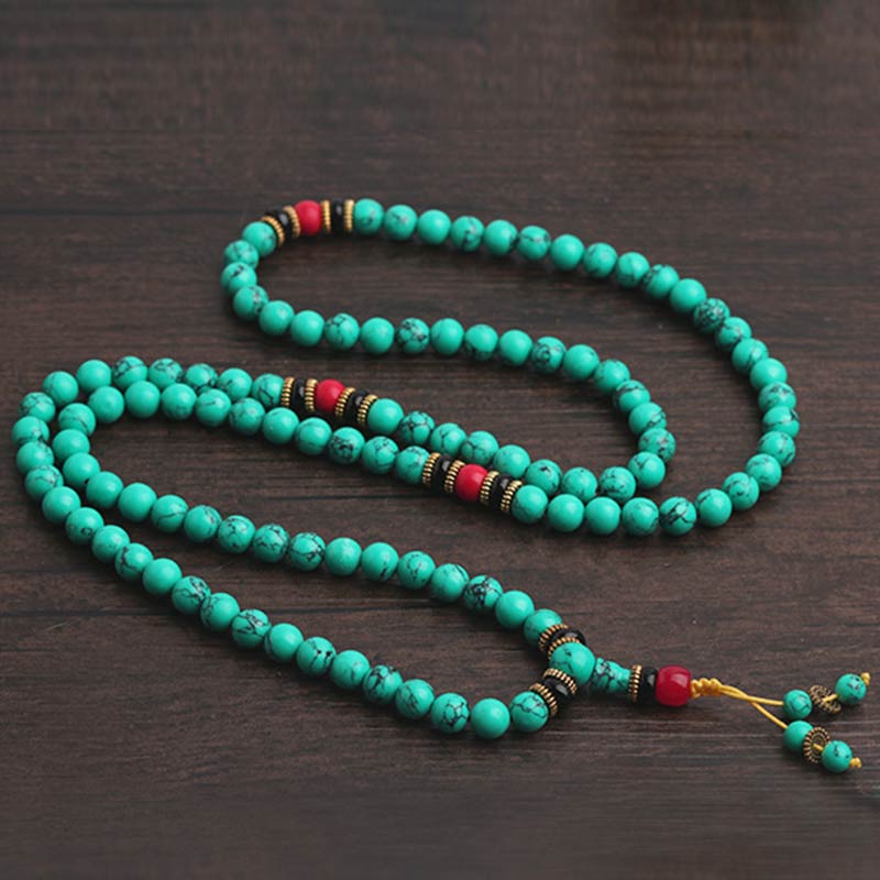 6mm Tibetan Turquoise Healing Mala Bracelet for Balance