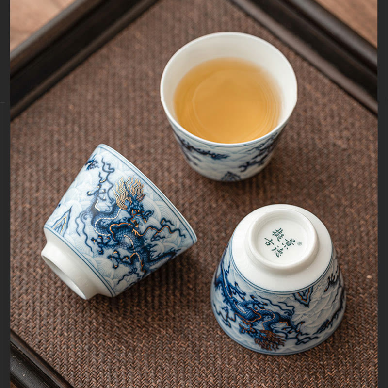 Small Blue White Dragon Ceramic Teacup | 45ml Kung Fu Tea