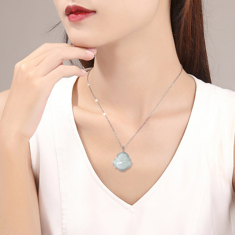 925 Sterling Silver Jade Necklace | Laughing Buddha Abundance
