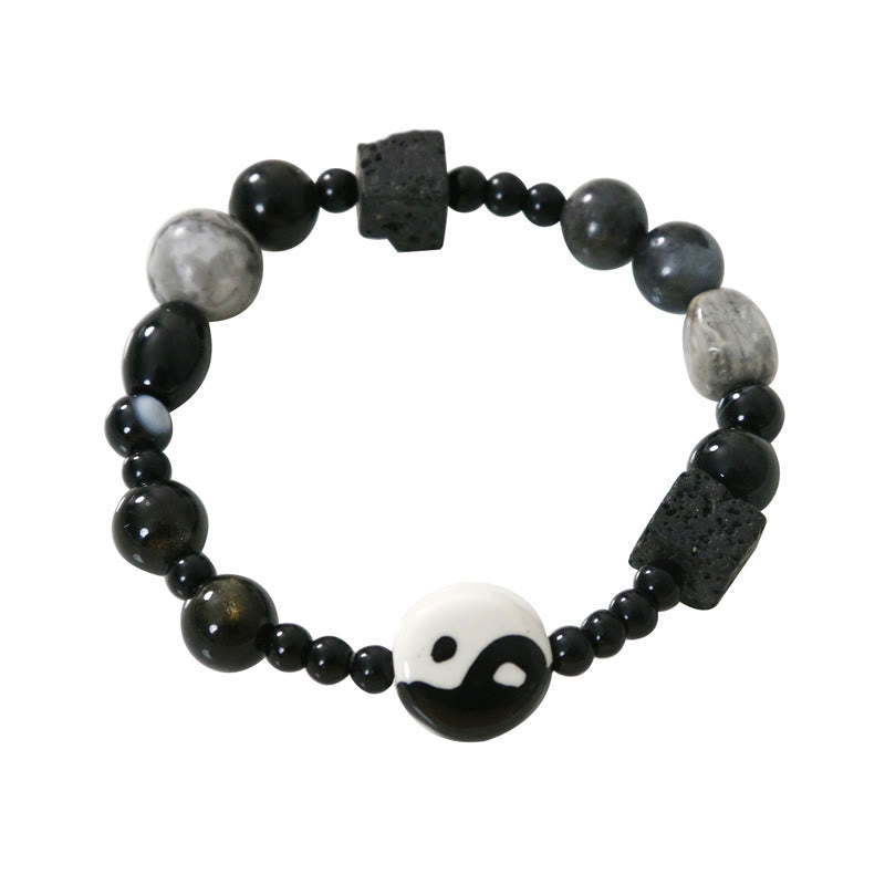 Unisex Black Onyx Yin Yang Bracelet for Balance & Protection