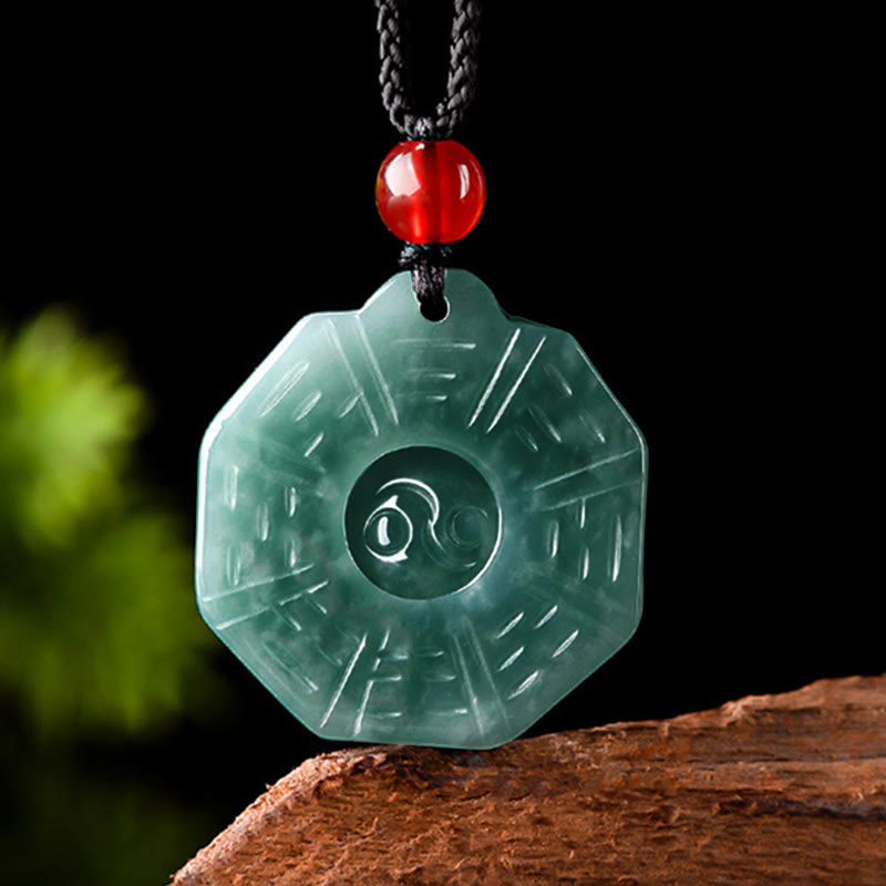Natural Jade Feng Shui Bagua Yin Yang Prosperity Necklace