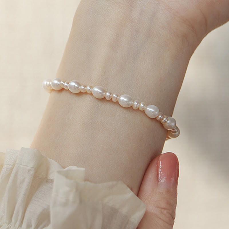 Sincerity Pearl Bracelet with Flower Motif - Natural 15-16cm