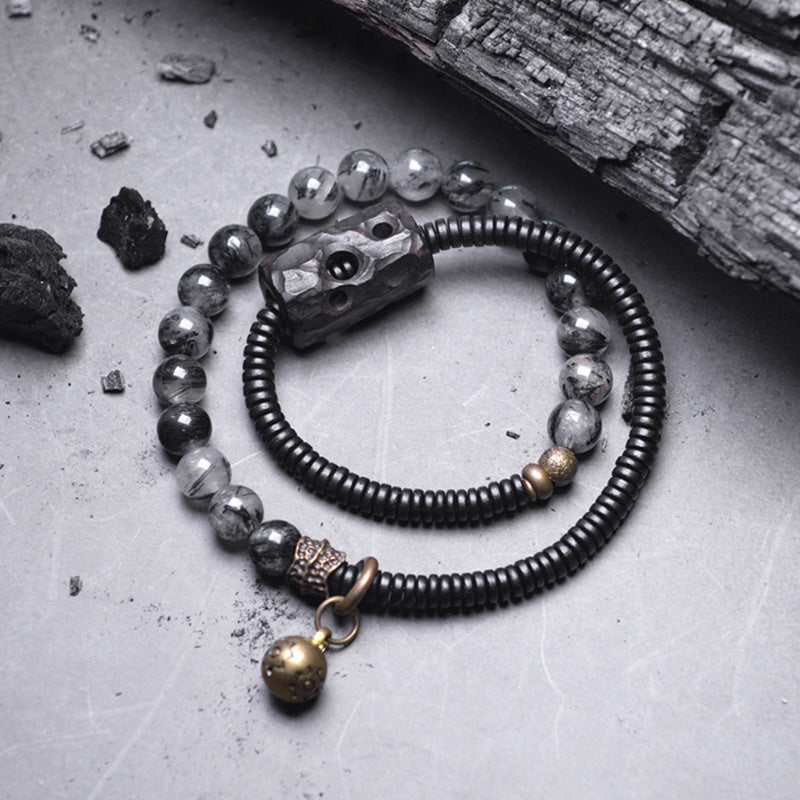 Black Rutilated Quartz Wisdom Bracelet 8mm for Balance