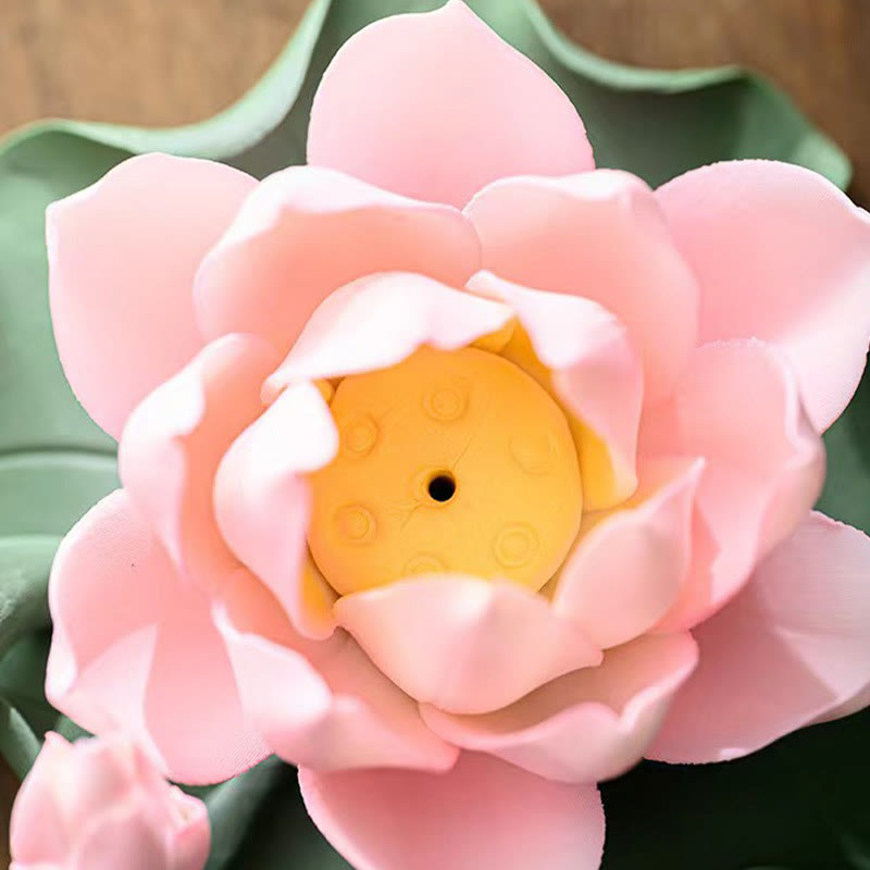 Ceramic Lotus Flower Leaf Pod Incense Burner 10.5cm