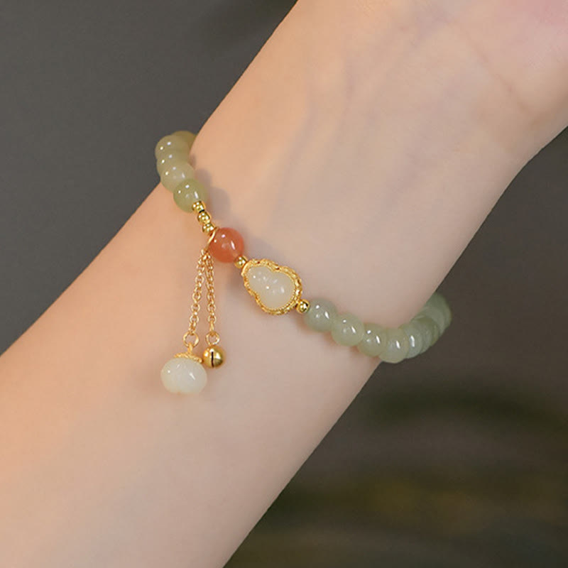 Hetian Jade Lotus Abundance Luck Bracelet 925 Silver