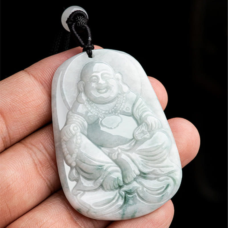 Natural Jade Laughing Buddha Luck Necklace Pendant 65cm
