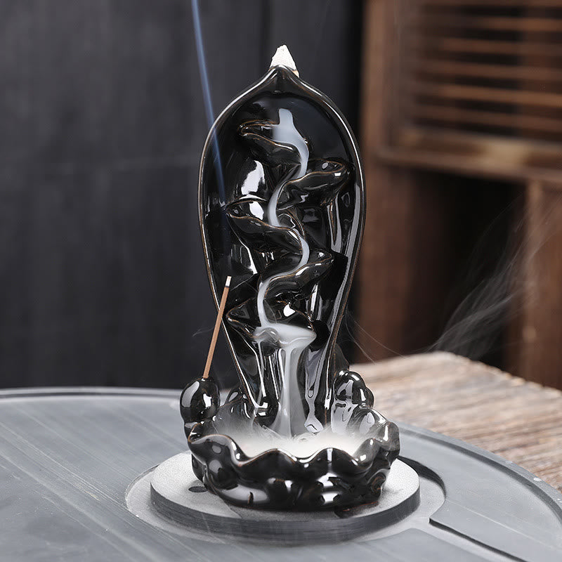 Ceramic Waterfall Incense Burner for Meditation & Backflow